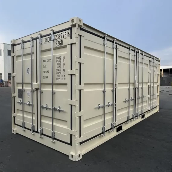 Nuevo contenedor de envío de 20 pies con lados abiertos de color beige. – Image 6