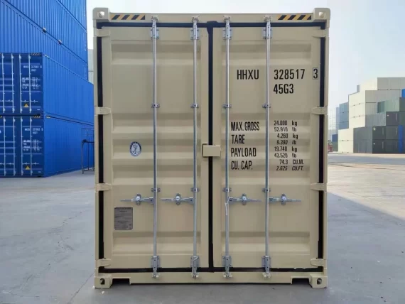 Nuevo contenedor de envío de 40 pies de color beige con parte superior abierta. – Image 3