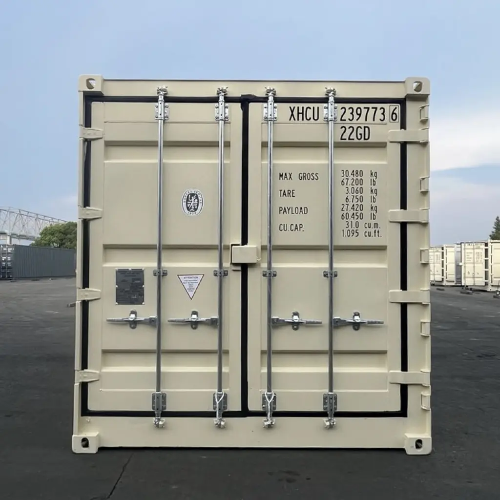 Nuevo contenedor de envío de 20 pies con lados abiertos de color beige. – Image 5